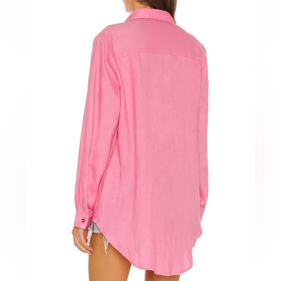 SNDYS Revolve pink linen oversized button up shirt - Picture 4 of 6